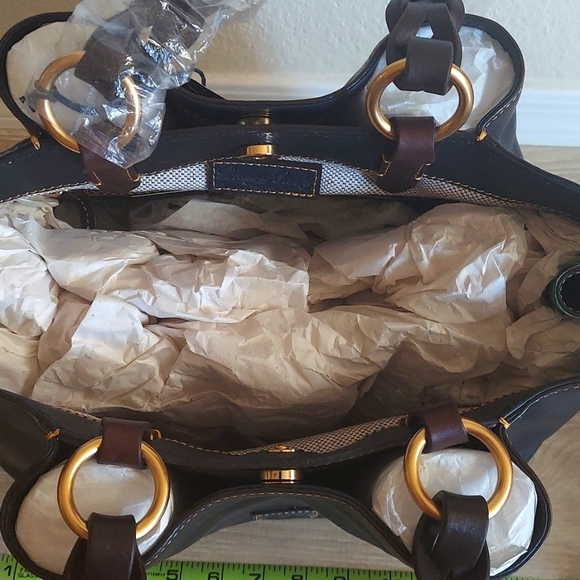 Dooney & Bourke Navy Large Zip Barlow Florentine Leather - Picture 7 of 15